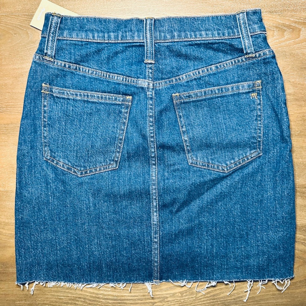 Madewell High Rise Denim Skirt Raw Hem BNWT Blue Size 26 - Picture 4 of 8